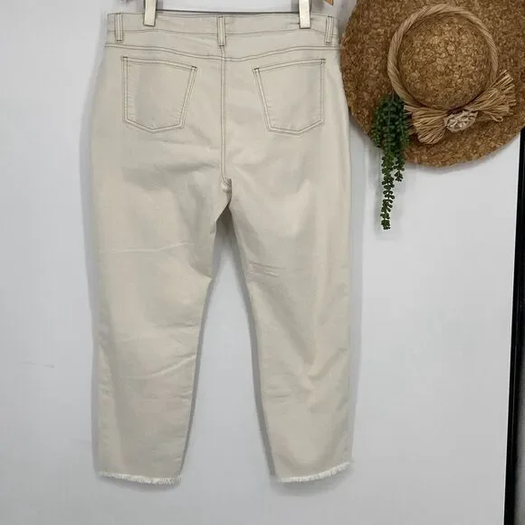 Eileen Fisher Cropped Raw Hem High-Rise Jeans Stretch Cream 16 - Picture 6 of 12